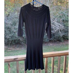 Polo Ralph Lauren Black Dress 3/4 Sleeve Knit Lace dark academia LARGE